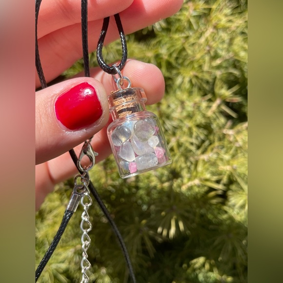 Pink Tourmaline + Labradorite Bottle Necklace | Crystal Handcrafted Jewelry - Picture 6 of 6
